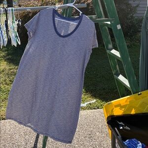 Blue and White Striped T-Shirt Dress
